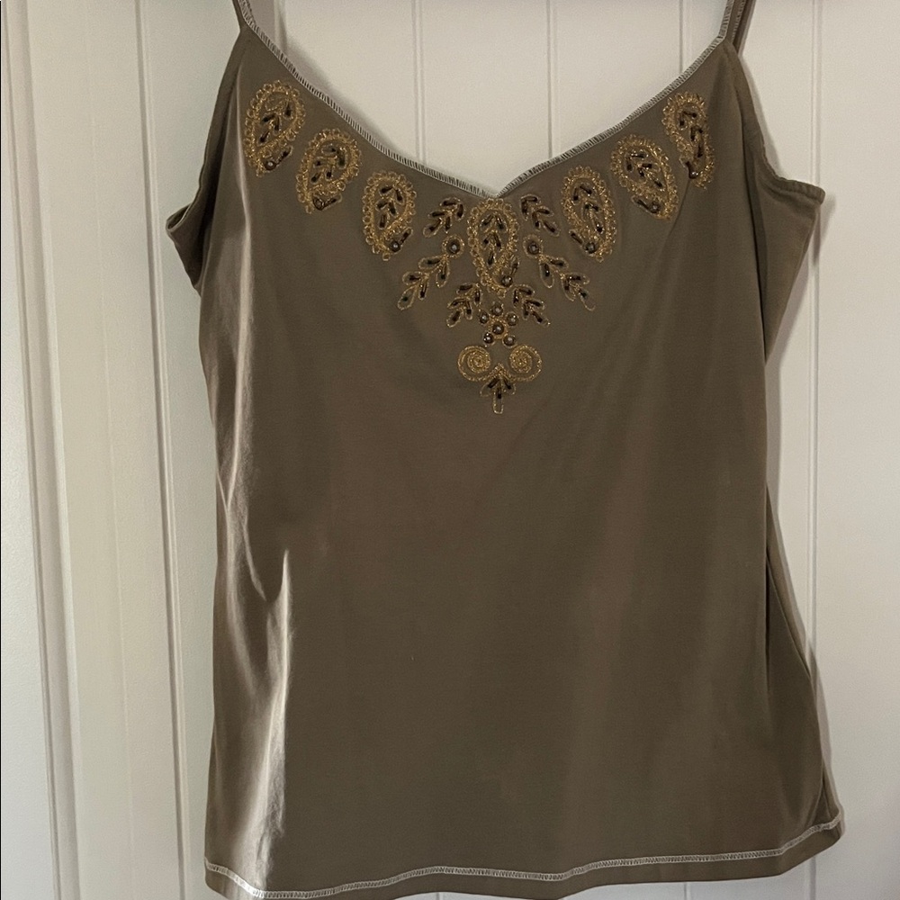 The Limited Olive Camisole with Gold Embroidery
